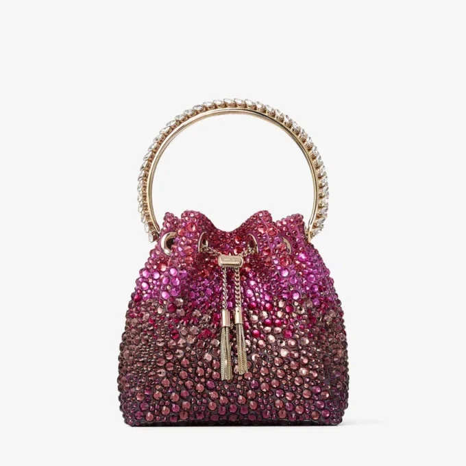 Borsa in raso Bon Bon Winter Bloom e Violet Orchid con cristalli Borsa in raso Bon Bon Winter Bloom e Violet Orchid con cristalli