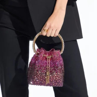 Borsa in raso Bon Bon Winter Bloom e Violet Orchid con cristalli