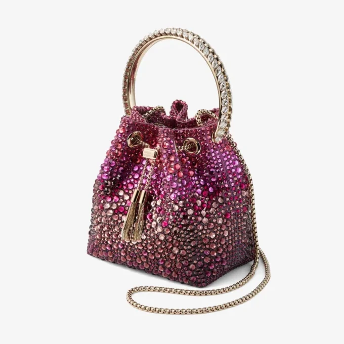 Borsa in raso Bon Bon Winter Bloom e Violet Orchid con cristalli Borsa in raso Bon Bon Winter Bloom e Violet Orchid con cristalli