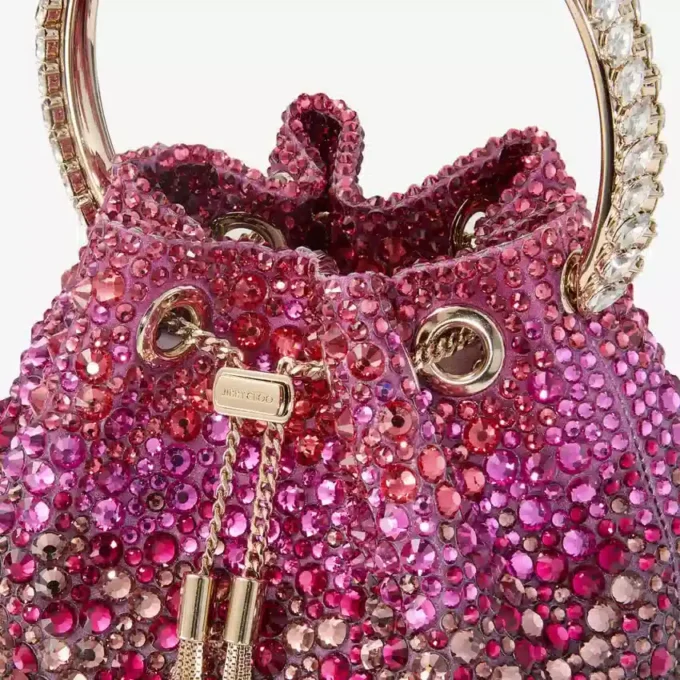 Borsa in raso Bon Bon Winter Bloom e Violet Orchid con cristalli Borsa in raso Bon Bon Winter Bloom e Violet Orchid con cristalli