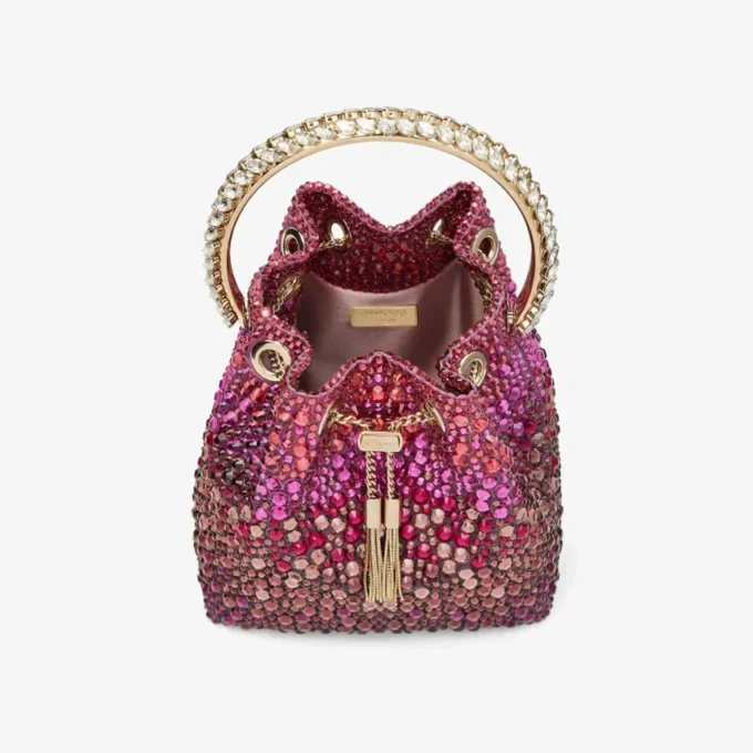 Borsa in raso Bon Bon Winter Bloom e Violet Orchid con cristalli Borsa in raso Bon Bon Winter Bloom e Violet Orchid con cristalli