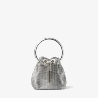 Borsa Micro Bon Bon in rete di cristallo argento con manico in metallo