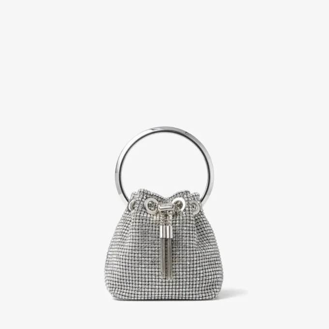 Borsa Micro Bon Bon in rete di cristallo argento con manico in metallo Borsa Micro Bon Bon in rete di cristallo argento con manico in metallo