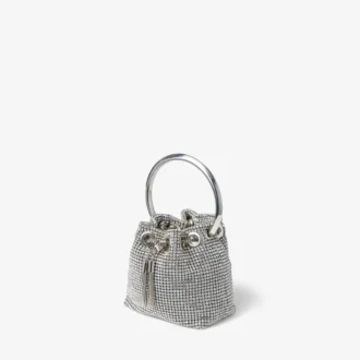 Borsa Micro Bon Bon in rete di cristallo argento con manico in metallo Borsa Micro Bon Bon in rete di cristallo argento con manico in metallo