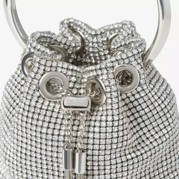 Borsa Micro Bon Bon in rete di cristallo argento con manico in metallo Borsa Micro Bon Bon in rete di cristallo argento con manico in metallo