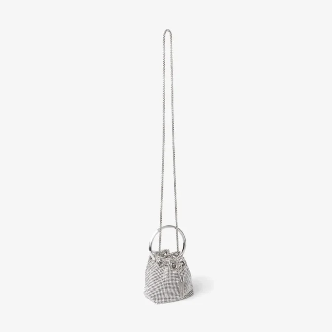 Borsa Micro Bon Bon in rete di cristallo argento con manico in metallo Borsa Micro Bon Bon in rete di cristallo argento con manico in metallo