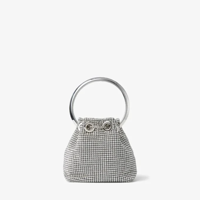Borsa Micro Bon Bon in rete di cristallo argento con manico in metallo Borsa Micro Bon Bon in rete di cristallo argento con manico in metallo