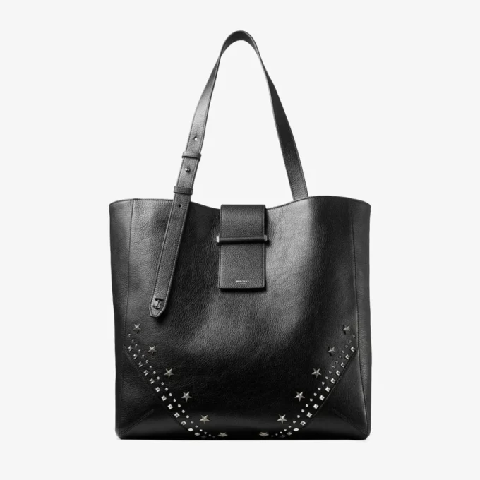 Borsa Tote Bar Vertical Tote Medium Borsa Tote in morbida pelle di vitello martellata nera con stelle in rilievo Borsa Tote Bar Vertical Tote Medium Borsa Tote in morbida pelle di vitello martellata nera con stelle in rilievo