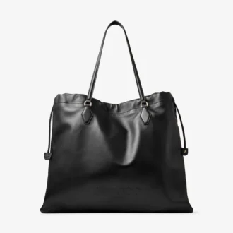 Borsa Tote con Cordino Tote grande in pelle nappa nera con cordino e logo jimmy choo goffrato