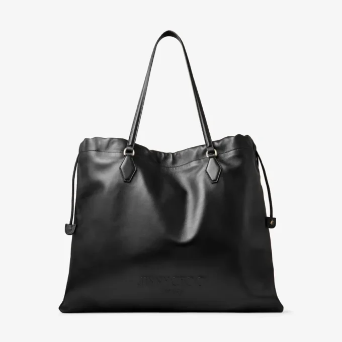 Borsa Tote con Cordino Tote grande in pelle nappa nera con cordino e logo jimmy choo goffrato