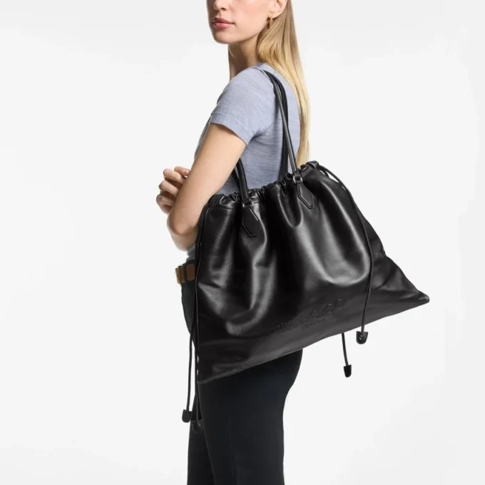 Borsa Tote con Cordino Tote grande in pelle nappa nera con cordino e logo jimmy choo goffrato