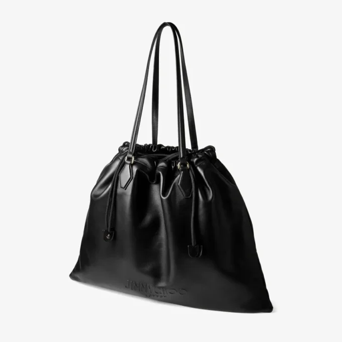 Borsa Tote con Cordino Tote grande in pelle nappa nera con cordino e logo jimmy choo goffrato