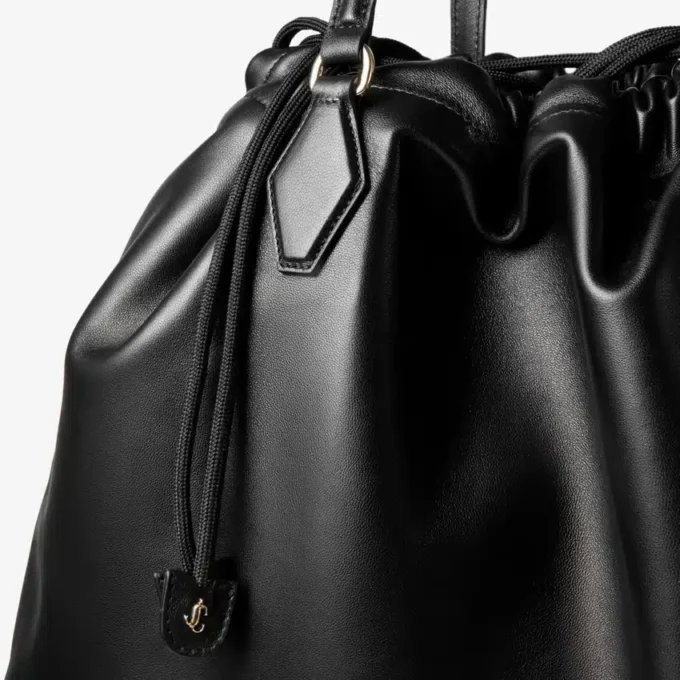 Borsa Tote con Cordino Tote grande in pelle nappa nera con cordino e logo jimmy choo goffrato