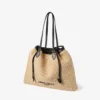 Borsa tote con coulisse Borsa tote grande in rafia morbida naturale con finiture in pelle di vitello liscia