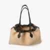 Borsa tote con coulisse Borsa tote grande in rafia morbida naturale con finiture in pelle di vitello liscia