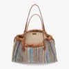 Borsa tote con coulisse Borsa tote grande in rafia multicolore e beige a zig-zag con coulisse e finiture in pelle