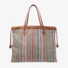 Borsa tote con coulisse Borsa tote grande in rafia multicolore e beige a zig-zag con coulisse e finiture in pelle
