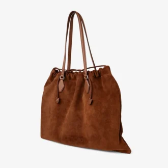 Borsa tote con coulisse grande in pelle scamosciata marrone chiaro e pelle di vitello liscia con logo jimmy choo