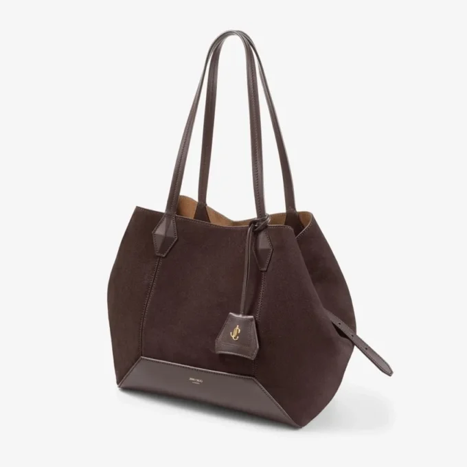 Borsa Tote Diamond media in pelle scamosciata color caffè Borsa Tote Diamond media in pelle scamosciata color caffè