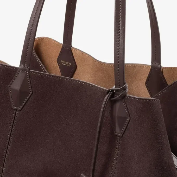 Borsa Tote Diamond media in pelle scamosciata color caffè Borsa Tote Diamond media in pelle scamosciata color caffè