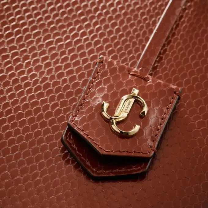 Borsa tote Nine2Five East-West in pelle con stampa Elaphe color cognac Borsa tote Nine2Five East-West in pelle con stampa Elaphe color cognac