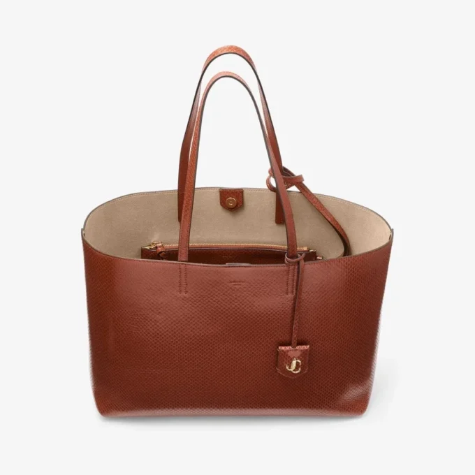 Borsa tote Nine2Five East-West in pelle con stampa Elaphe color cognac Borsa tote Nine2Five East-West in pelle con stampa Elaphe color cognac