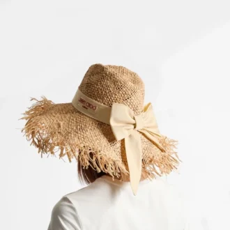 Cappello Thalia Small in rafia naturale con fiocco in nastro Cappello Thalia Small in rafia naturale con fiocco in nastro