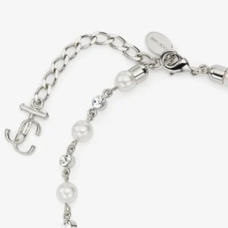 Cavigliera con perla e cristalli Cavigliera in metallo con finitura argento con ciondoli a forma di perla, cristallo e monogramma Jc