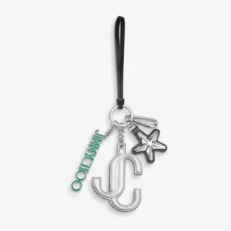 Ciondolo per borsa Jc Multi Charm in nappa metallizzata argento e verde con logo a stella