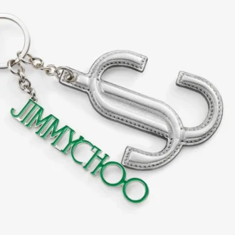 Ciondolo per borsa Jc Multi Charm in nappa metallizzata argento e verde con logo a stella