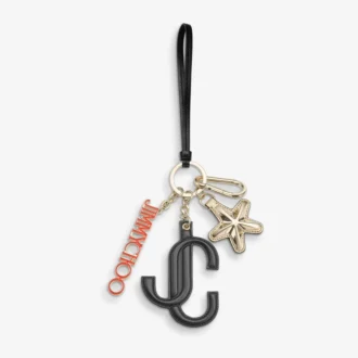 Ciondolo per borsa Jc Multi Charm in pelle di vitello nera e arancione con logo a stella