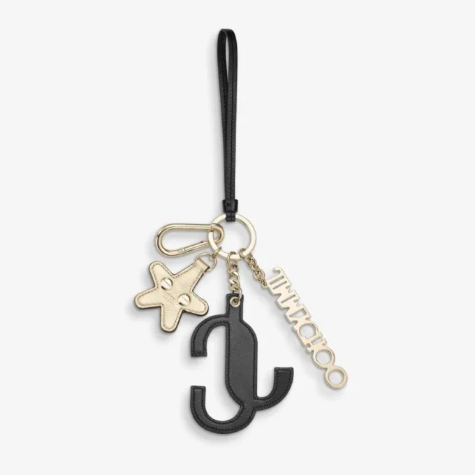 Ciondolo per borsa Jc Multi Charm in pelle di vitello nera e arancione con logo a stella Ciondolo per borsa Jc Multi Charm in pelle di vitello nera e arancione con logo a stella