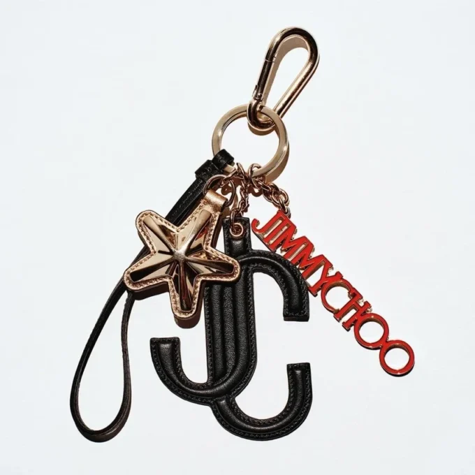 Ciondolo per borsa Jc Multi Charm in pelle di vitello nera e arancione con logo a stella Ciondolo per borsa Jc Multi Charm in pelle di vitello nera e arancione con logo a stella