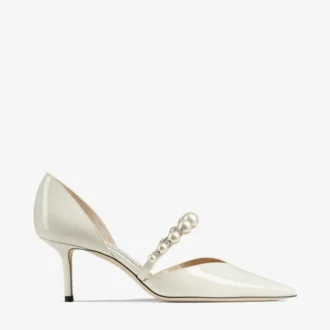 Décolleté a punta Aurelie 65 in vernice color latte con decorazioni in perle