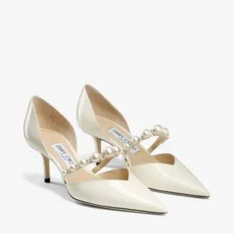 Décolleté a punta Aurelie 65 in vernice color latte con decorazioni in perle