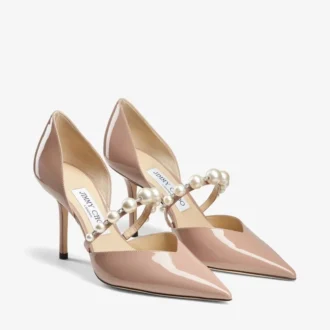Décolleté a punta Aurelie 85 in vernice rosa ballet con decorazioni in perla