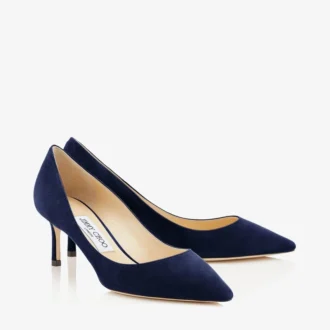 Décolleté a punta in camoscio blu navy Romy 60