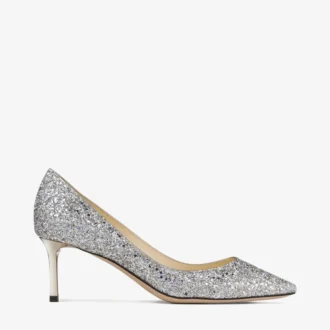 Décolleté a punta Romy 60 in tessuto glitterato grossolano color champagne
