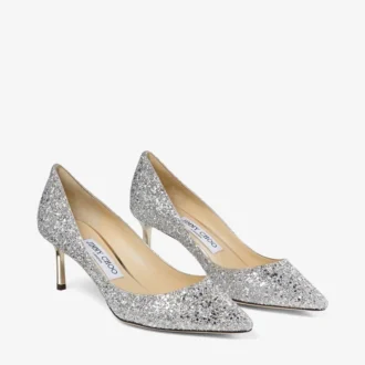 Décolleté a punta Romy 60 in tessuto glitterato grossolano color champagne