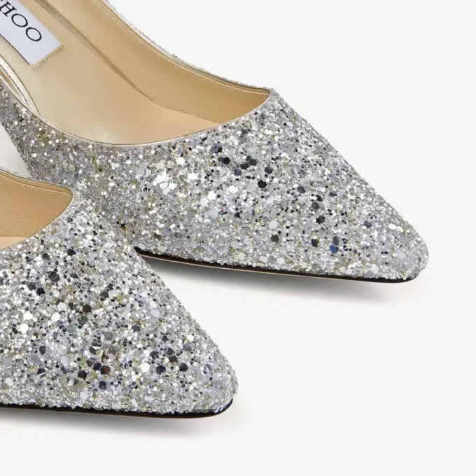 Décolleté a punta Romy 60 in tessuto glitterato grossolano color champagne