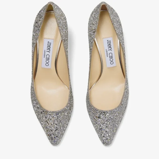 Décolleté a punta Romy 60 in tessuto glitterato grossolano color champagne