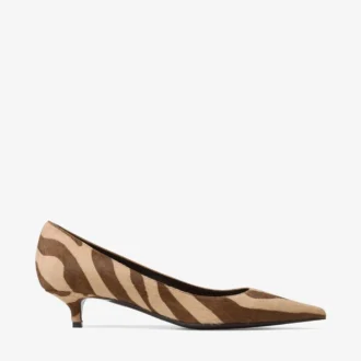 Décolleté Amelia 35 in cavallino con stampa zebrata color cioccolato