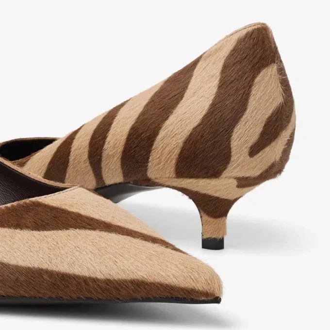 Décolleté Amelia 35 in cavallino con stampa zebrata color cioccolato