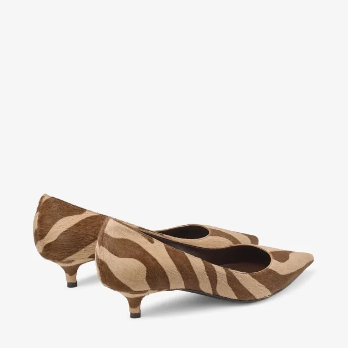 Décolleté Amelia 35 in cavallino con stampa zebrata color cioccolato