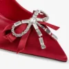 Décolleté Auria 70 in raso rosso rubino con fiocco in raso e cristalli