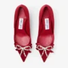 Décolleté Auria 70 in raso rosso rubino con fiocco in raso e cristalli