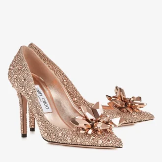 Décolleté Avril con punta affusolata ricoperta di cristalli color oro rosa