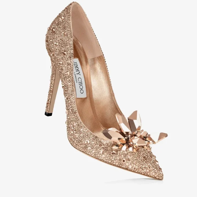 Décolleté Avril con punta affusolata ricoperta di cristalli color oro rosa