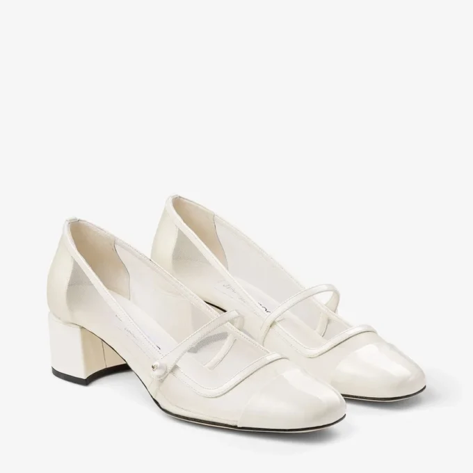 Décolleté Elisa 45 in vernice e rete color latte Décolleté Elisa 45 in vernice e rete color latte