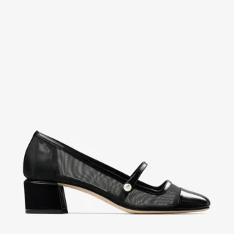 Décolleté Elisa 45 in vernice nera e rete